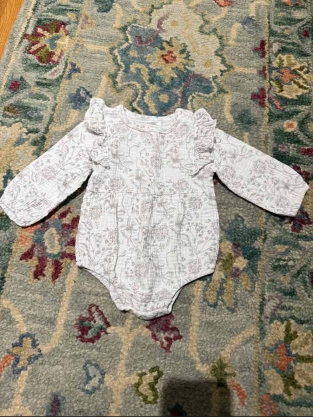 Shabby Chic Cream Floral Ruffle Long-Sleeve Baby One-Piece